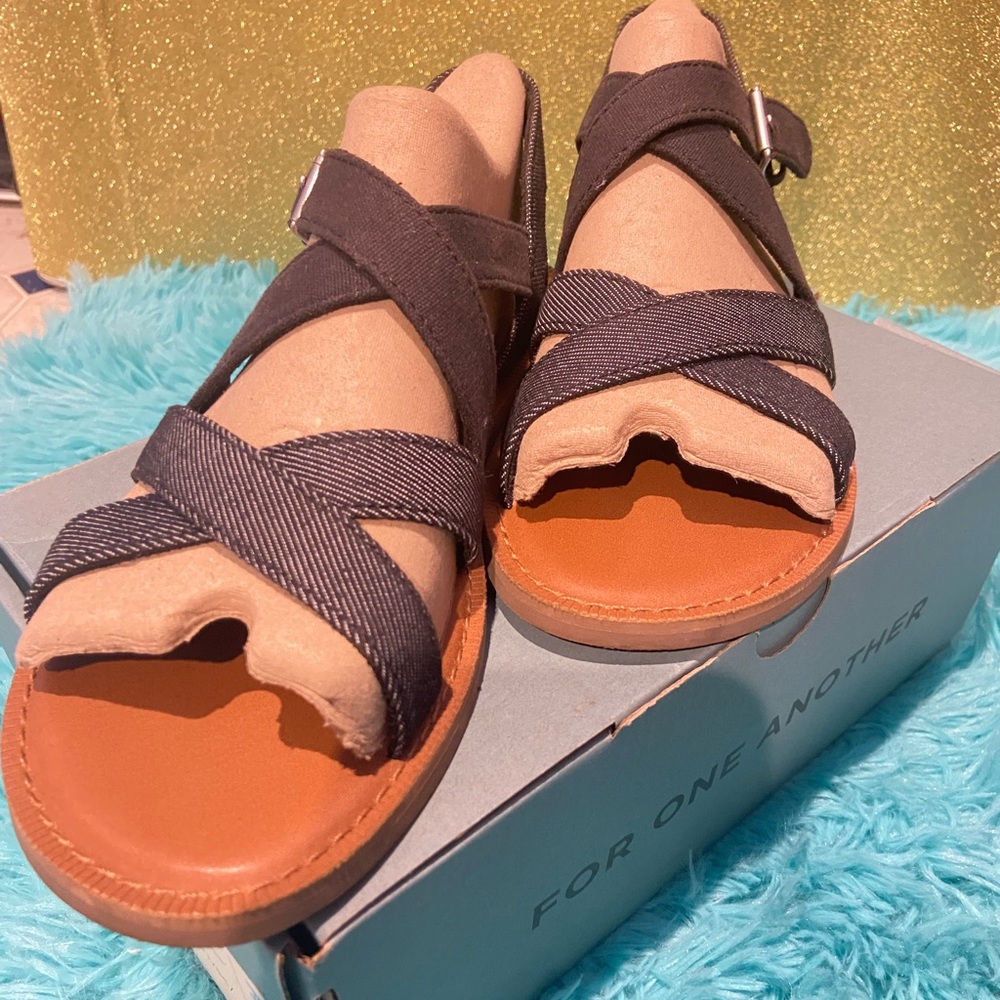 TOMS Black Canvas Denim Sandals